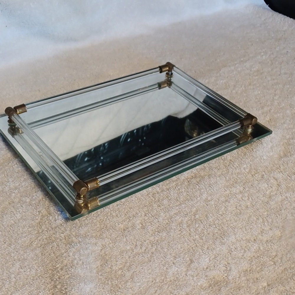 Vanity tray mirrored glass tray dresser tray